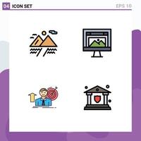 Pack of 4 Modern Filledline Flat Colors Signs and Symbols for Web Print Media such as camping user app image achieve Editable Vector Design Elements