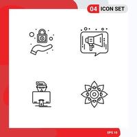 Set of 4 Modern UI Icons Symbols Signs for lock user chat media programmer Editable Vector Design Elements