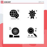 Group of 4 Solid Glyphs Signs and Symbols for globe friction pin badge wheel Editable Vector Design Elements