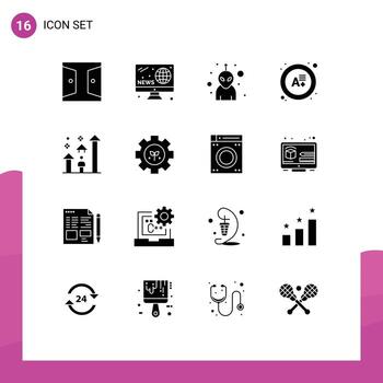 Set of 16 Vector Solid Glyphs on Grid for arrow man screen result exam Editable Vector Design Elements