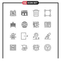 Universal Icon Symbols Group of 16 Modern Outlines of stop barrier transport rectangle path Editable Vector Design Elements