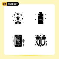 Set of 4 Modern UI Icons Symbols Signs for best phone star charging video Editable Vector Design Elements