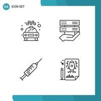 Pack of 4 creative Filledline Flat Colors of car injection service share needle Editable Vector Design Elements