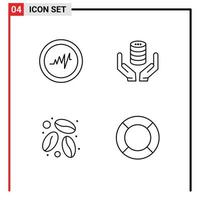 Set of 4 Modern UI Icons Symbols Signs for heart coffee bean hand server essential Editable Vector Design Elements