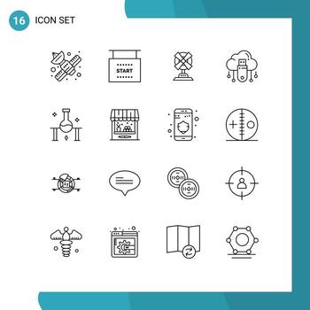 Group of 16 Outlines Signs and Symbols for store online start data machine Editable Vector Design Elements