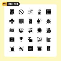 Group of 25 Modern Solid Glyphs Set for list business catkin profit growth Editable Vector Design Elements