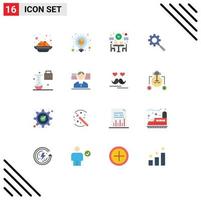 User Interface Pack of 16 Basic Flat Colors of new science concepts setting couple gear search Editable Pack of Creative Vector Design Elements