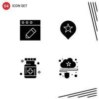 Mobile Interface Solid Glyph Set of 4 Pictograms of app medical location care cloud Editable Vector Design Elements