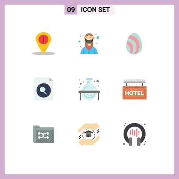 Modern Set of 9 Flat Colors and symbols such as flask search nurse file spring Editable Vector Design Elements