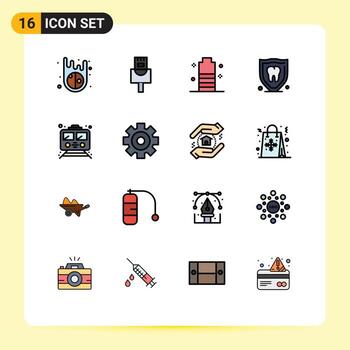16 Flat Color Filled Line concept for Websites Mobile and Apps transport public mobile battery metro security Editable Creative Vector Design Elements
