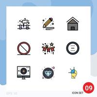 Modern Set of 9 Filledline Flat Colors Pictograph of confetti remove building cancel hut Editable Vector Design Elements