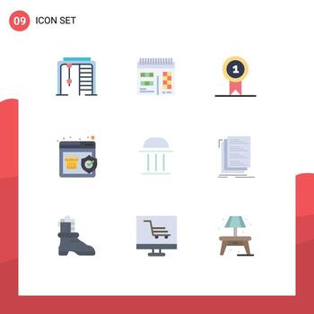 conjunto de pictogramas de 9 colores planos simples de arquitectura de construcción premio escudo comercial elementos de diseño vectorial editables vector