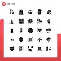 Group of 25 Solid Glyphs Signs and Symbols for love education graveyard apple printing Editable Vector Design Elements