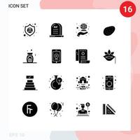 Solid Glyph Pack of 16 Universal Symbols of spa aroma rip food marketing Editable Vector Design Elements