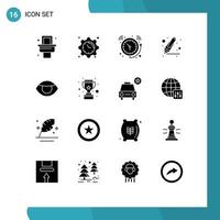 Modern Set of 16 Solid Glyphs Pictograph of human eye bell marker drawing Editable Vector Design Elements