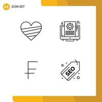 Modern Set of 4 Filledline Flat Colors and symbols such as heart swiss france favorite file currency Editable Vector Design Elements