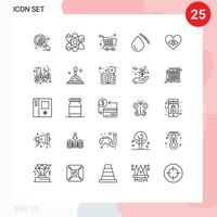 25 Universal Lines Set for Web and Mobile Applications heart injury checkout cut bleeding Editable Vector Design Elements