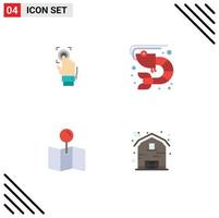 Pack of 4 creative Flat Icons of fingerprint sea food scan fish pin Editable Vector Design Elements