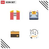 conjunto de pictogramas de 4 iconos planos simples de tarjetas de edificios correo electrónico tarjeta de crédito finanzas elementos de diseño vectorial editables vector