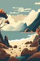 seaside view from the coastal hills overgrown with vegetation, hills and meadows near the sea coast landscape vector