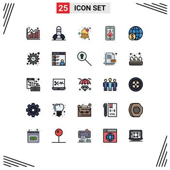 conjunto de 25 iconos modernos de la interfaz de usuario signos de símbolos para finanzas espacio móvil reproducción de recordatorio elementos de diseño vectorial editables vector