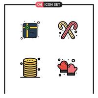 Stock Vector Icon Pack of 4 Line Signs and Symbols for gift database candy cane sweets storage Editable Vector Design Elements