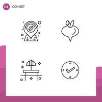 4 Universal Filledline Flat Colors Set for Web and Mobile Applications coffee sunshade food beach open Editable Vector Design Elements
