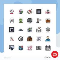 Filled line Flat Color Pack of 25 Universal Symbols of camera logistic hands delivery box Editable Vector Design Elements