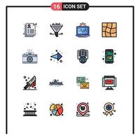 16 User Interface Flat Color Filled Line Pack of modern Signs and Symbols of capture camera laptop warp distort Editable Creative Vector Design Elements