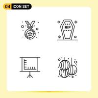 Stock Vector Icon Pack of 4 Line Signs and Symbols for award board casket funeral chinese Editable Vector Design Elements