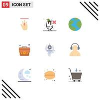 Modern Set of 9 Flat Colors Pictograph of production industry planet automation suitcase Editable Vector Design Elements