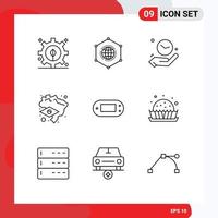 Set of 9 Commercial Outlines pack for playstation console clock map brazil Editable Vector Design Elements