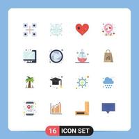 Pack of 16 Modern Flat Colors Signs and Symbols for Web Print Media such as back to school computer heart pin location Editable Pack of Creative Vector Design Elements