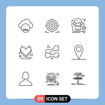 Editable Vector Line Pack of 9 Simple Outlines of exercise hell objective heart growth Editable Vector Design Elements