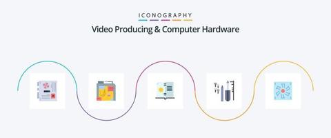 producción de video y paquete de íconos planos de hardware de computadora 5 que incluye un ventilador más fresco. Ingenieria. computadora. disfraz. instrucción vector