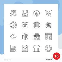 paquete de iconos vectoriales de stock de 16 signos y símbolos de línea para elementos de diseño vectorial editables de bombilla de engranaje de tecnología de ajuste de reloj vector