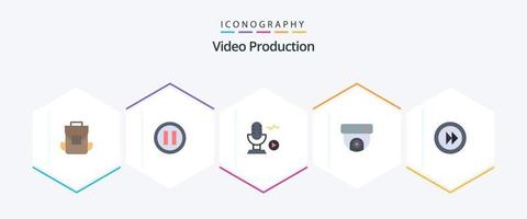 Video Production 25 Flat icon pack including multimedia. forward. recording. cctv vector