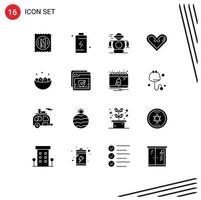 Pack of 16 creative Solid Glyphs of surprise like energy love robot Editable Vector Design Elements