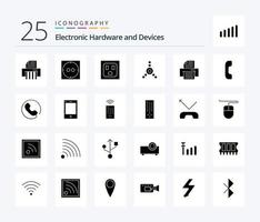 Dispositivos Paquete de iconos de 25 glifos sólidos que incluye control. teléfono. imprimir. ipad teléfono vector