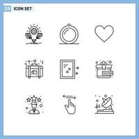 Set of 9 Modern UI Icons Symbols Signs for door love window heart like Editable Vector Design Elements