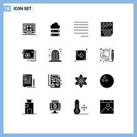 Group of 16 Modern Solid Glyphs Set for ac paper storage page data Editable Vector Design Elements