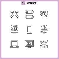 User Interface Pack of 9 Basic Outlines of phone devices dollar fast chinese food Editable Vector Design Elements