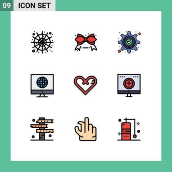 User Interface Pack of 9 Basic Filledline Flat Colors of heart news accept media mark Editable Vector Design Elements