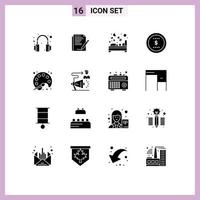 Pictogram Set of 16 Simple Solid Glyphs of painting dollar bedroom coin sleep Editable Vector Design Elements