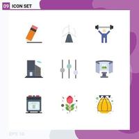 Set of 9 Modern UI Icons Symbols Signs for tuning controls fitness real estate building Editable Vector Design Elements