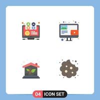 User Interface Pack of 4 Basic Flat Icons of elearning screen education blog house Editable Vector Design Elements