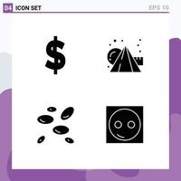 Set of 4 Vector Solid Glyphs on Grid for currency white blood cells art cubes devices Editable Vector Design Elements