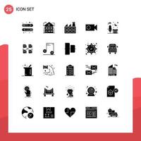 Group of 25 Solid Glyphs Signs and Symbols for file park factory city video Editable Vector Design Elements