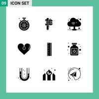 Pictogram Set of 9 Simple Solid Glyphs of design gift cloud favorite love Editable Vector Design Elements