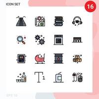 Modern Set of 16 Flat Color Filled Lines Pictograph of gear setting search education magnifier education Editable Creative Vector Design Elements